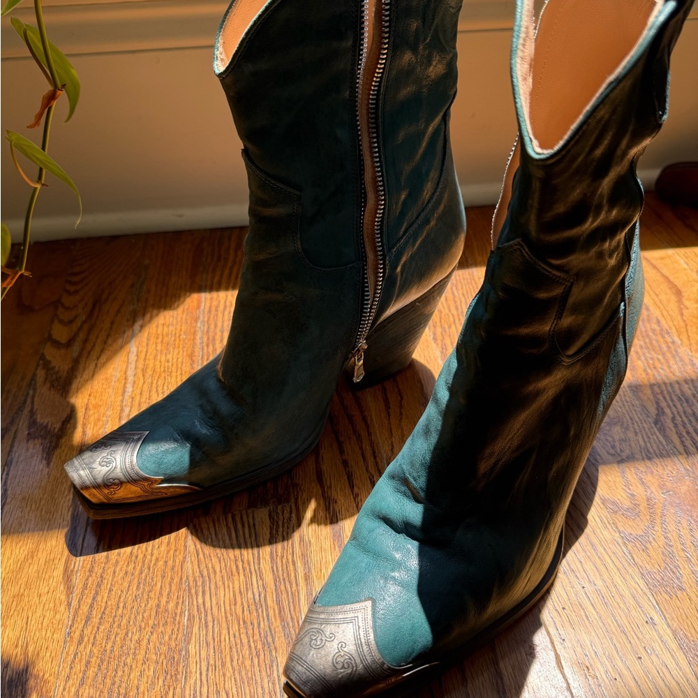 FREE PEOPLE BRAYDEN PETROL BOOTS SIZE 10 LEATHER - Picture 2 of 5